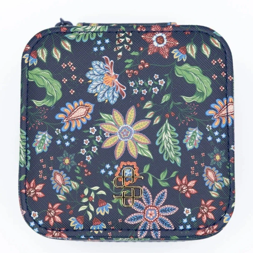 Simply Southern Navy Floral Jewelry Organizer Travel Case Zipper Closure‎ NWT